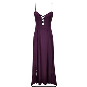 Wild Daisy Purple Lace Up Front Double Slit Maxi Dress L Goth Whimsigoth Prom